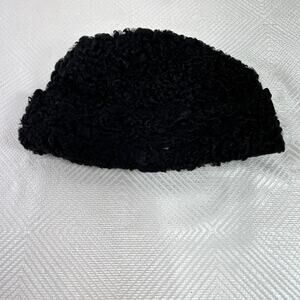 Curly Lambswool Winter Hat Alaska Arctic Furs Women's Small Cuffed Black Vintage